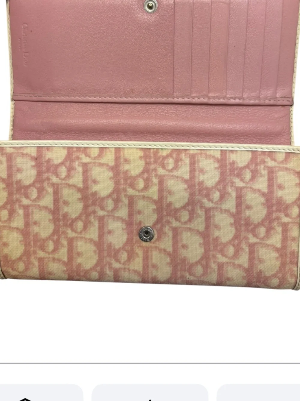 Dior Christian Dior pink and white/cream trotter wallet